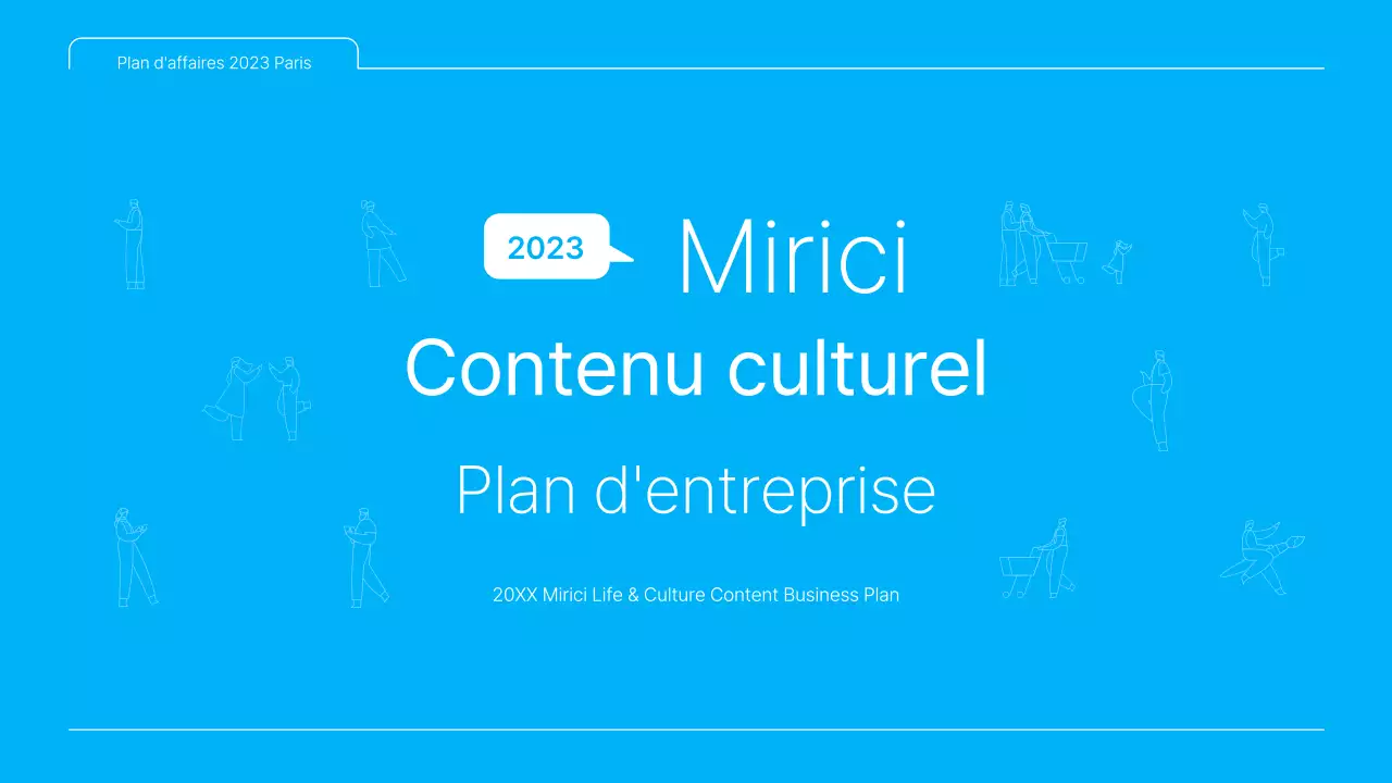 Une présentation de plan d'affaires de contenu culturel propre, en bleu et blanc