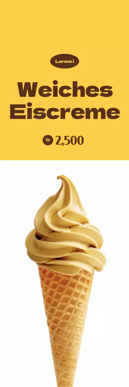 Kleine Eiscreme-Werbung auf einem gelben, weißen Hintergrund