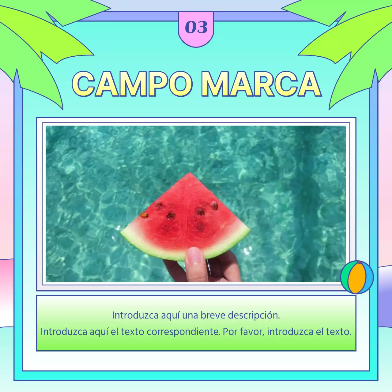 Anuncio de promoción de verano para centros comerciales en amarillo tropical y azul claro