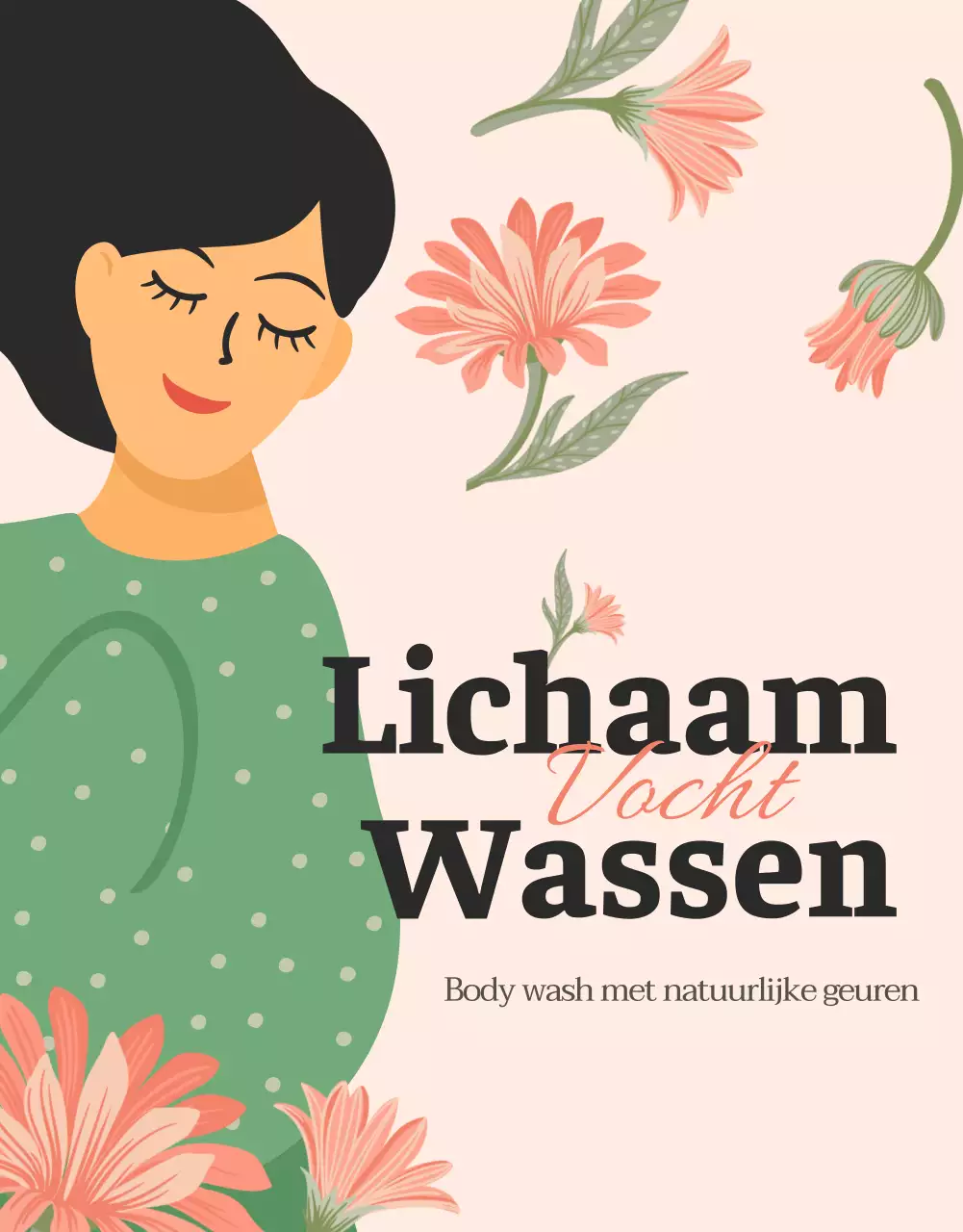 Promoot een body wash met een roze bloemillustratie