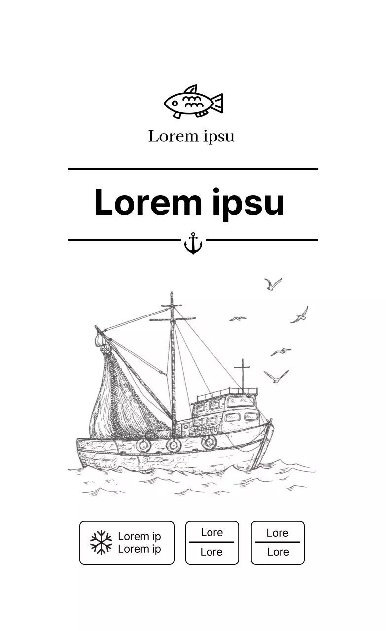 Étiquette simple de fruits de mer avec illustration blanche