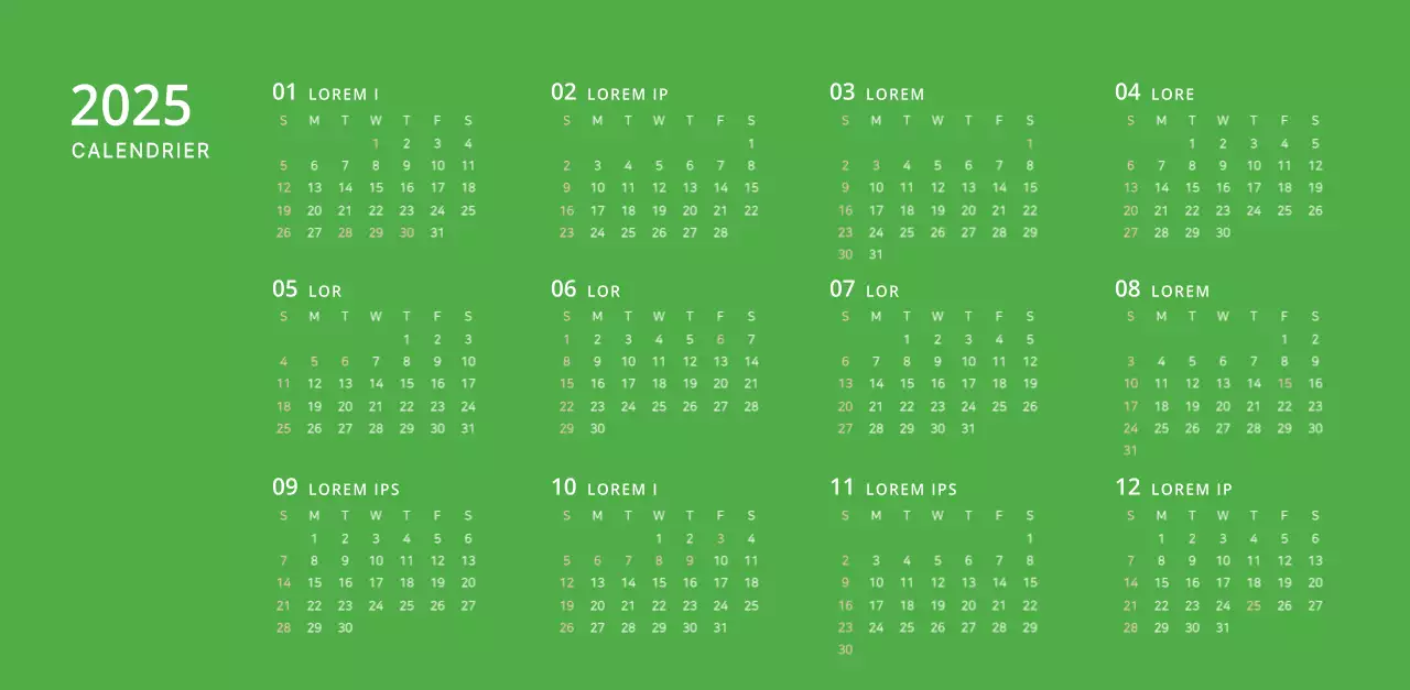 Calendrier de bureau illustré vert sur le thème de la famille