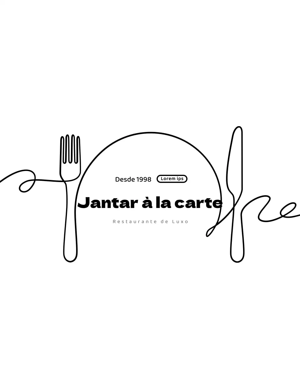 Logótipo simples de restaurante em branco e preto