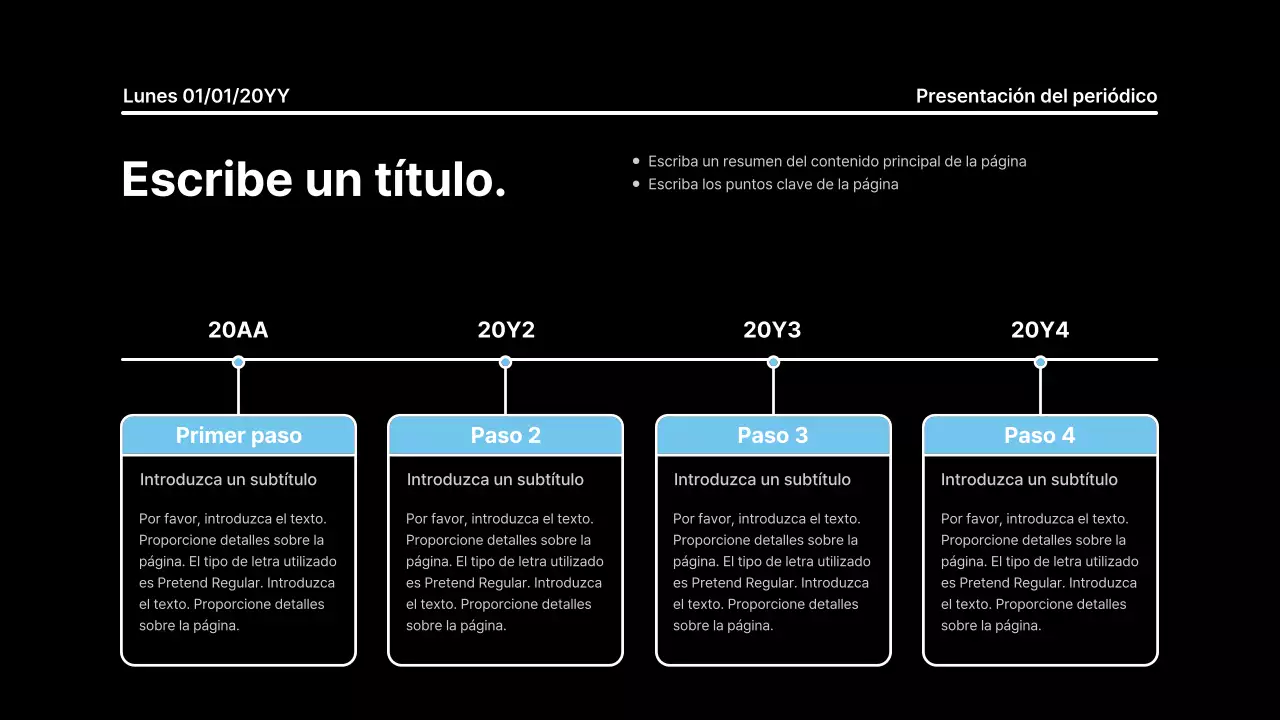 Presentación llamativa con líneas atrevidas en un concepto de periódico sobre fondo negro