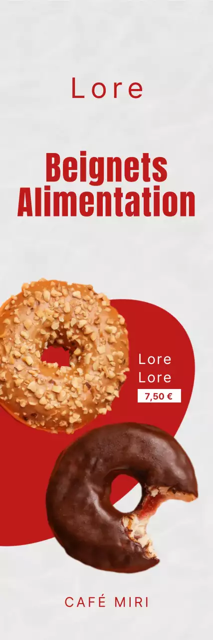 Promouvoir un menu simple de beignets avec des accents de couleur rouge