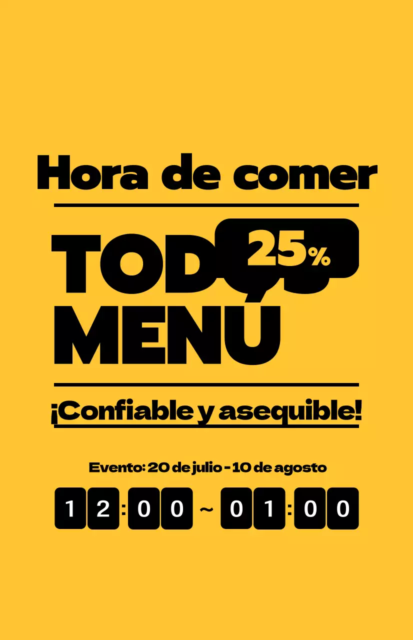 Promocione las ofertas de comida con texto negro en contraste sobre fondo amarillo