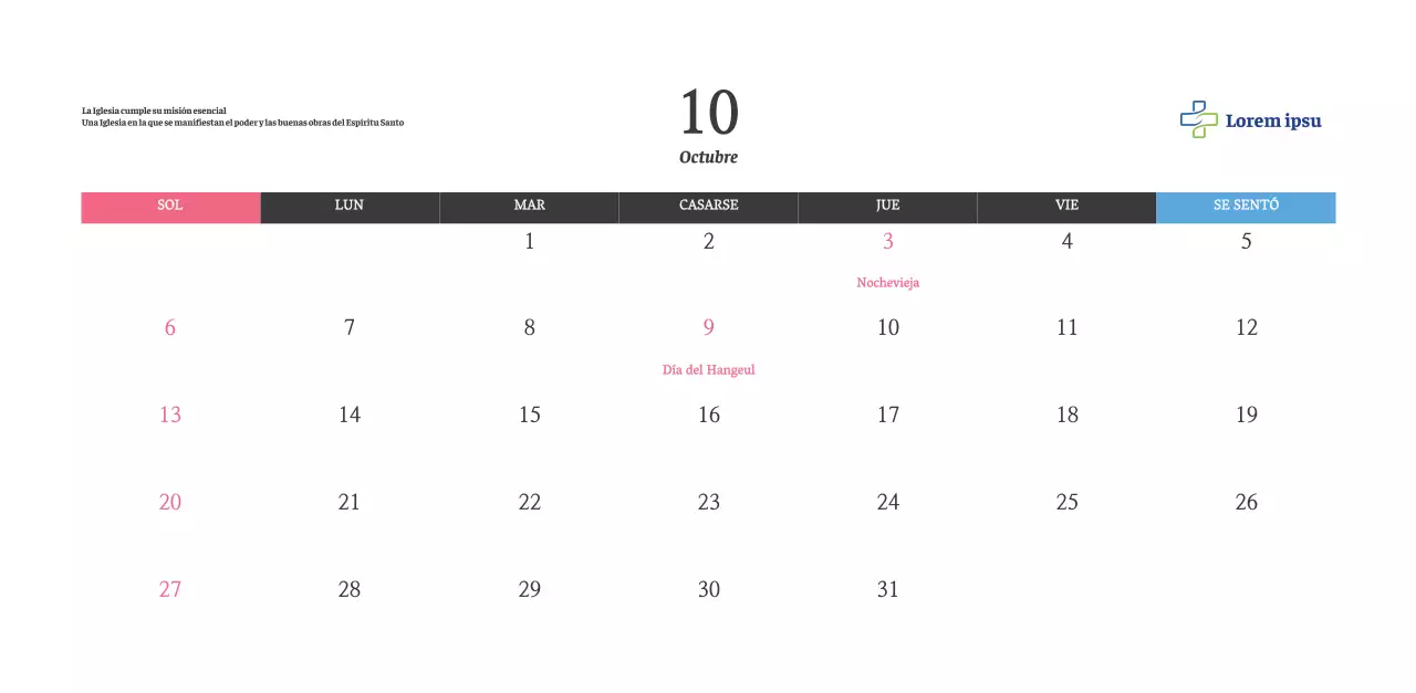 Calendario con imágenes eclesiásticas edificantes