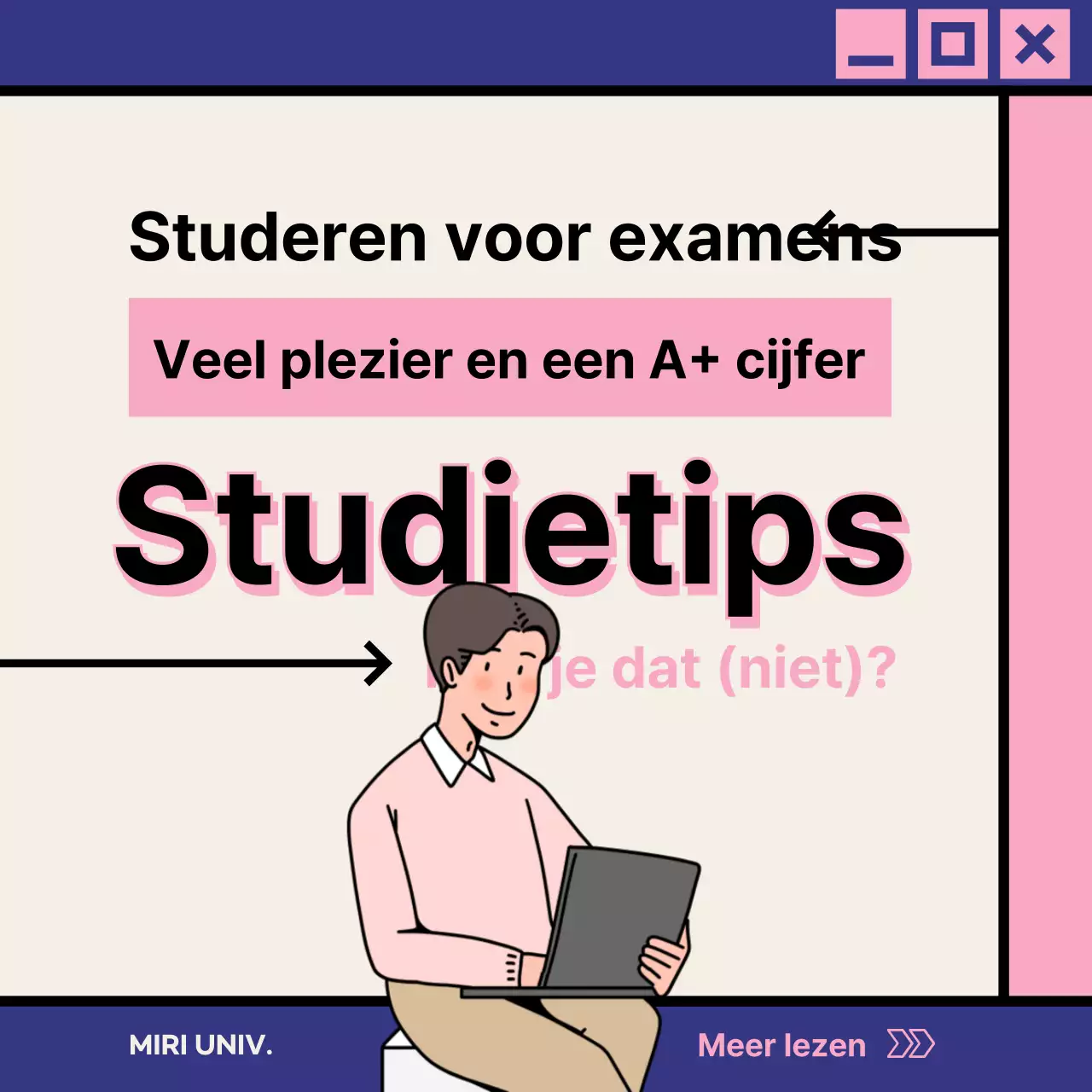 Eenvoudige studietips met roze en marineblauwe kleuraccenten