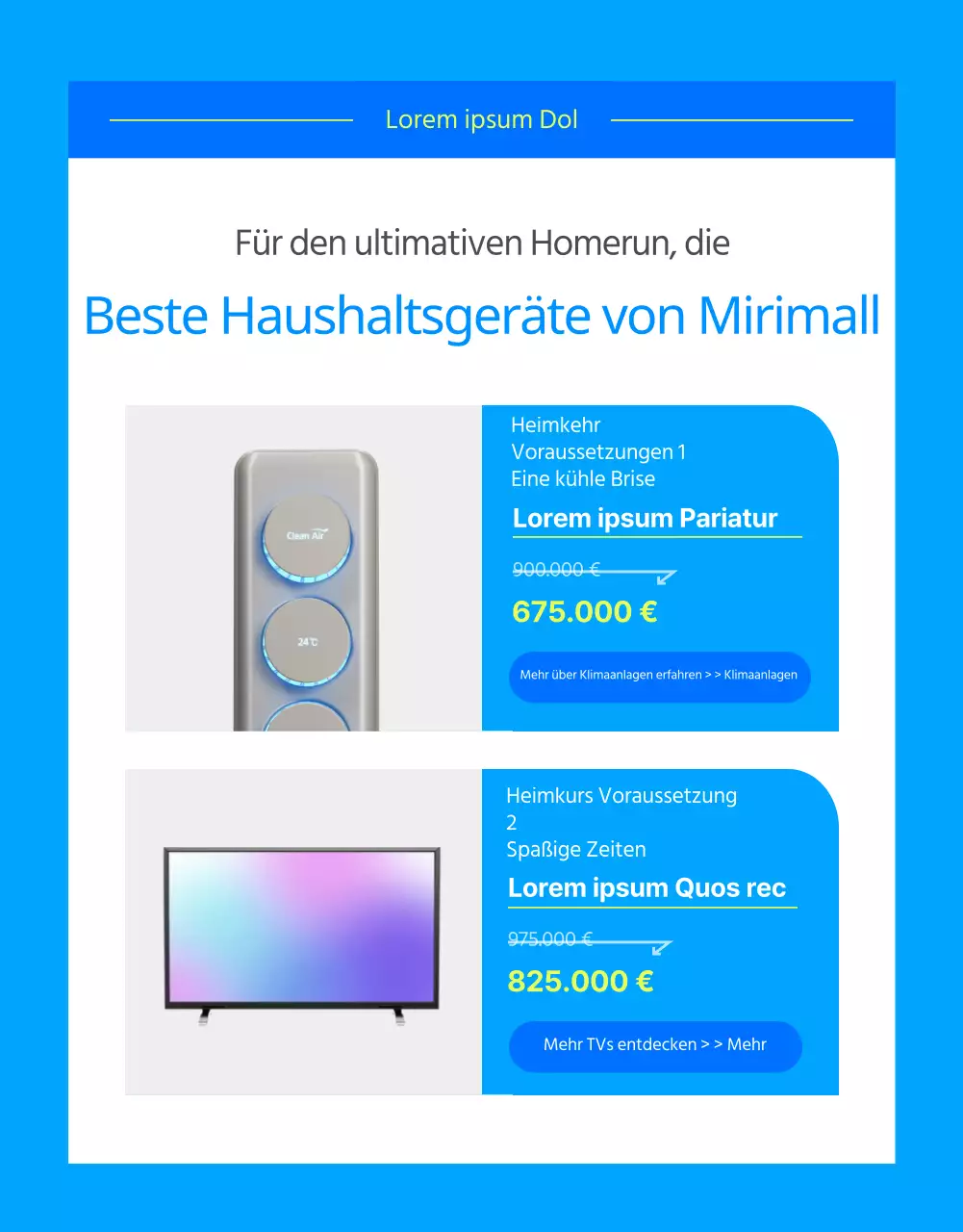 Sommergeräte im Angebot in Hellblau und Chartreuse