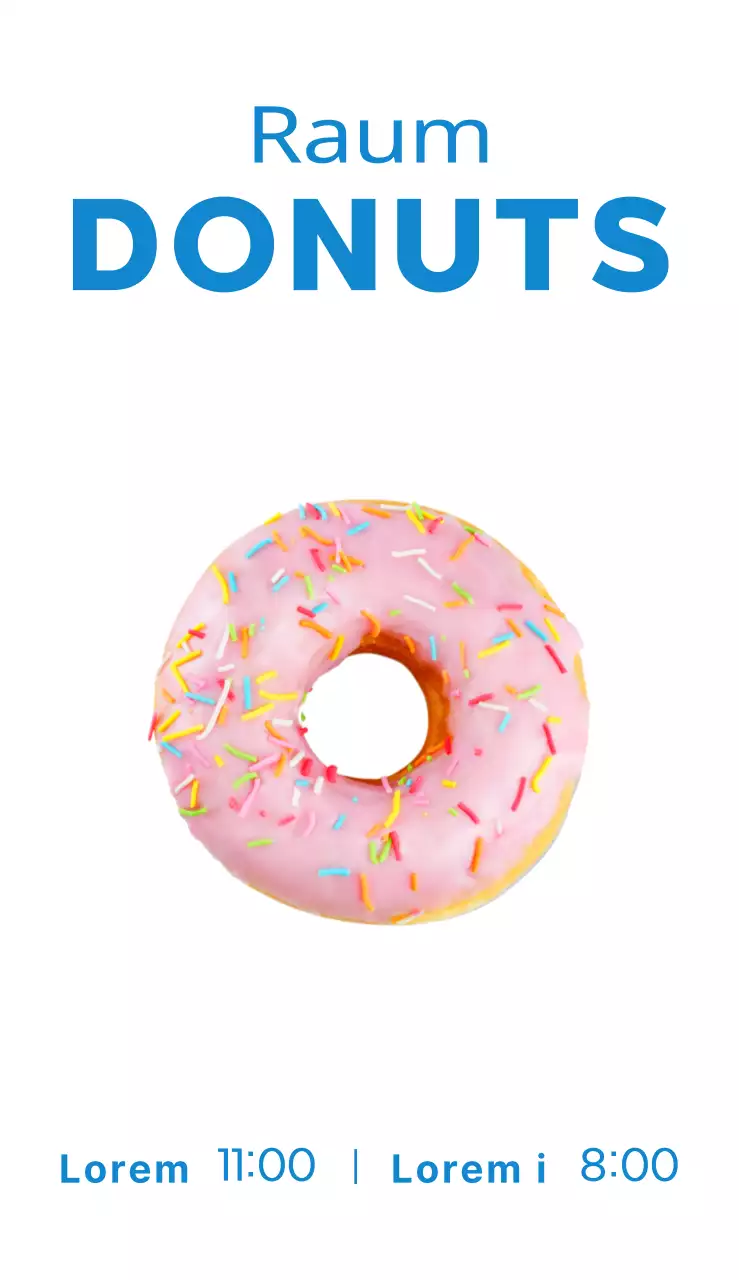 Ein einfaches, farbenfrohes Plakat mit Text und Fotos über eine Donut-Verkaufsveranstaltung.