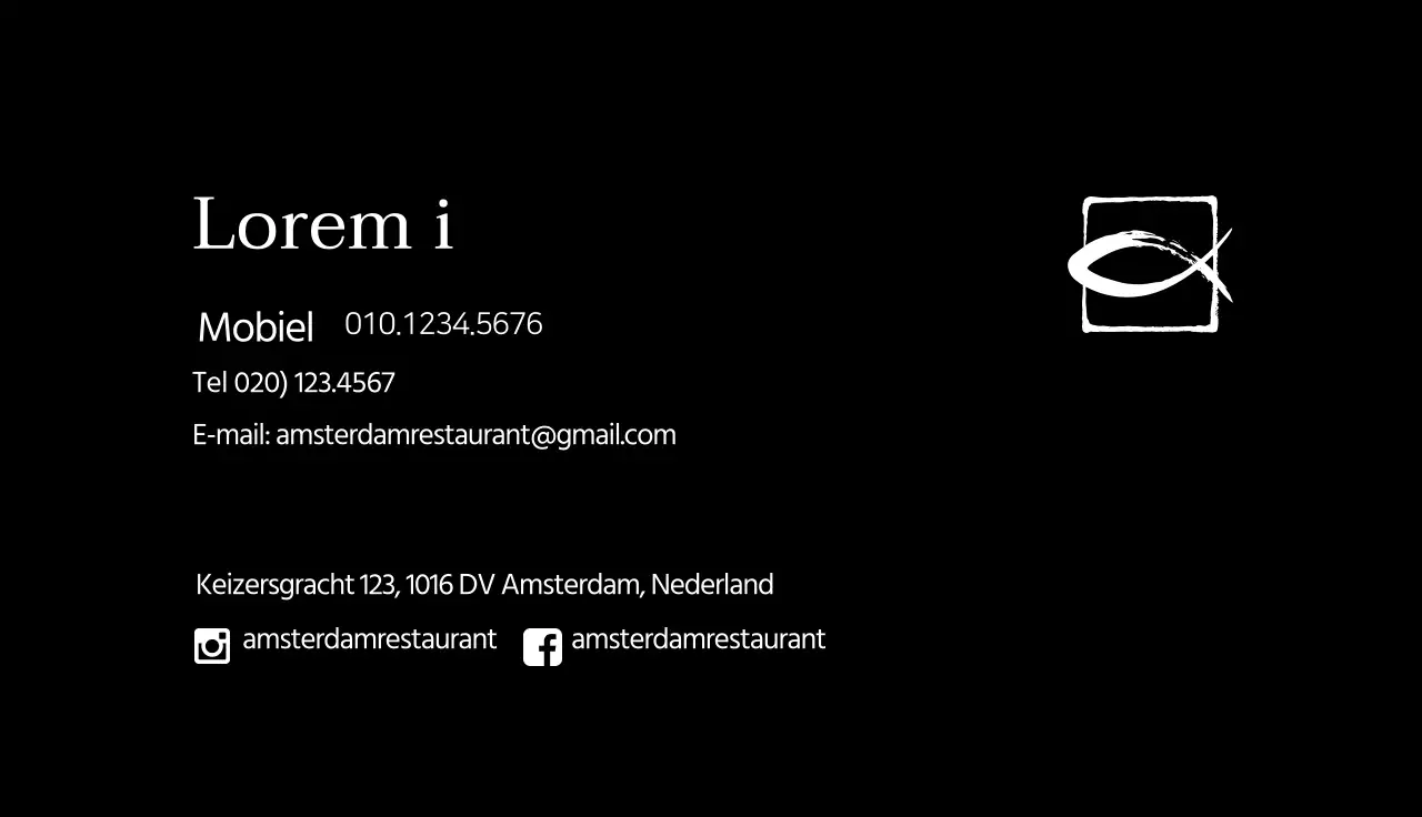 Zwart Illustratie Eenvoudig Restaurant Visitekaartje