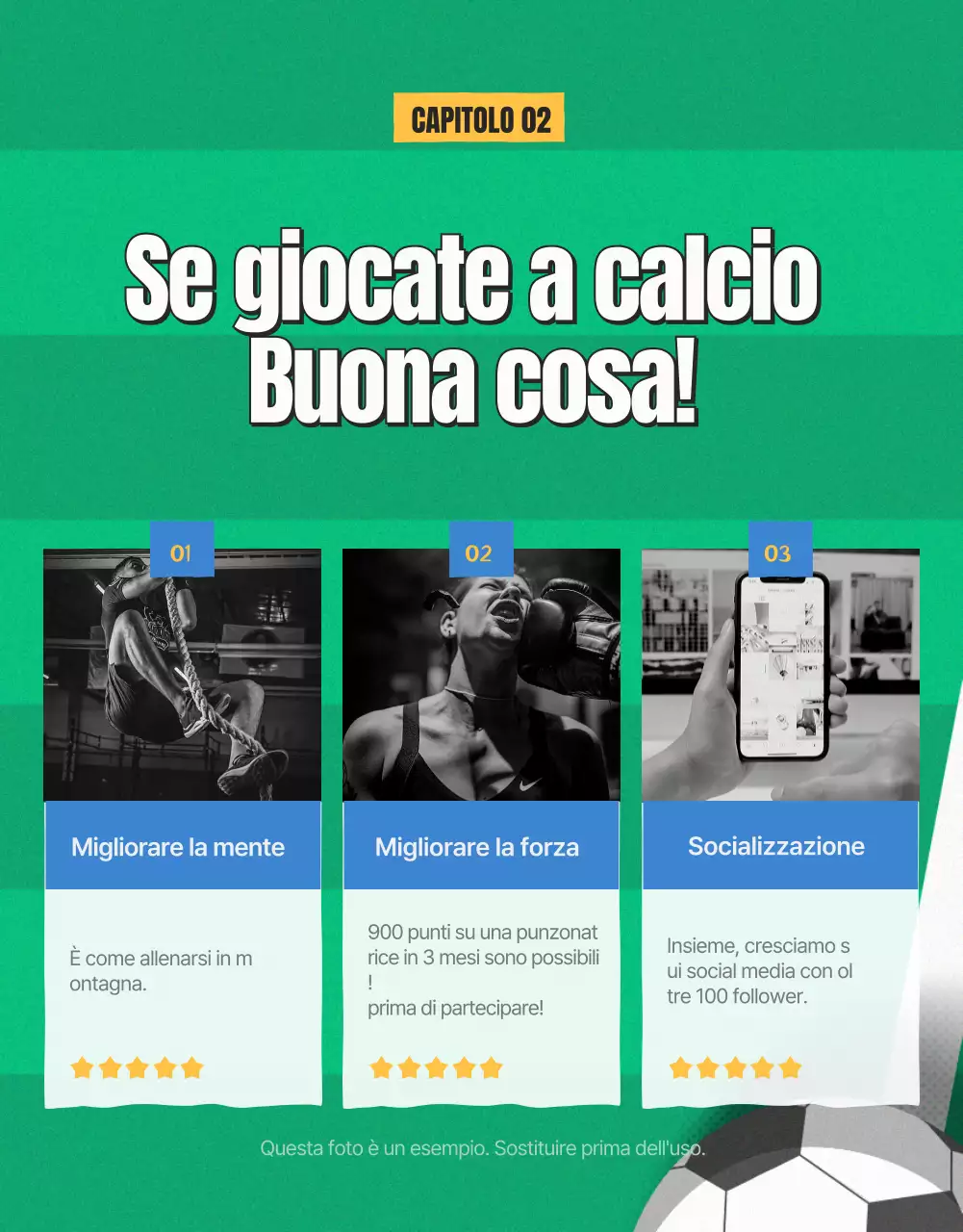 Annuncio di reclutamento per il calcio femminile in verde e giallo