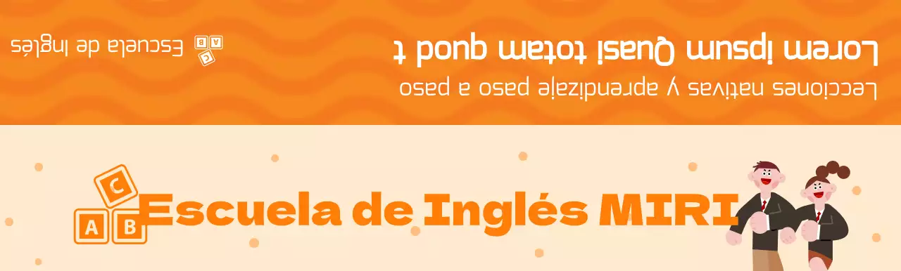 Promoción de una academia de inglés con una ilustración de alumnos con uniforme naranja