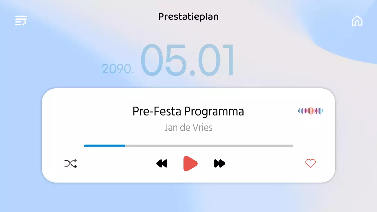 Een emotionele concertbrochure met een blauw kleurverloop in de muziek UI-stijl