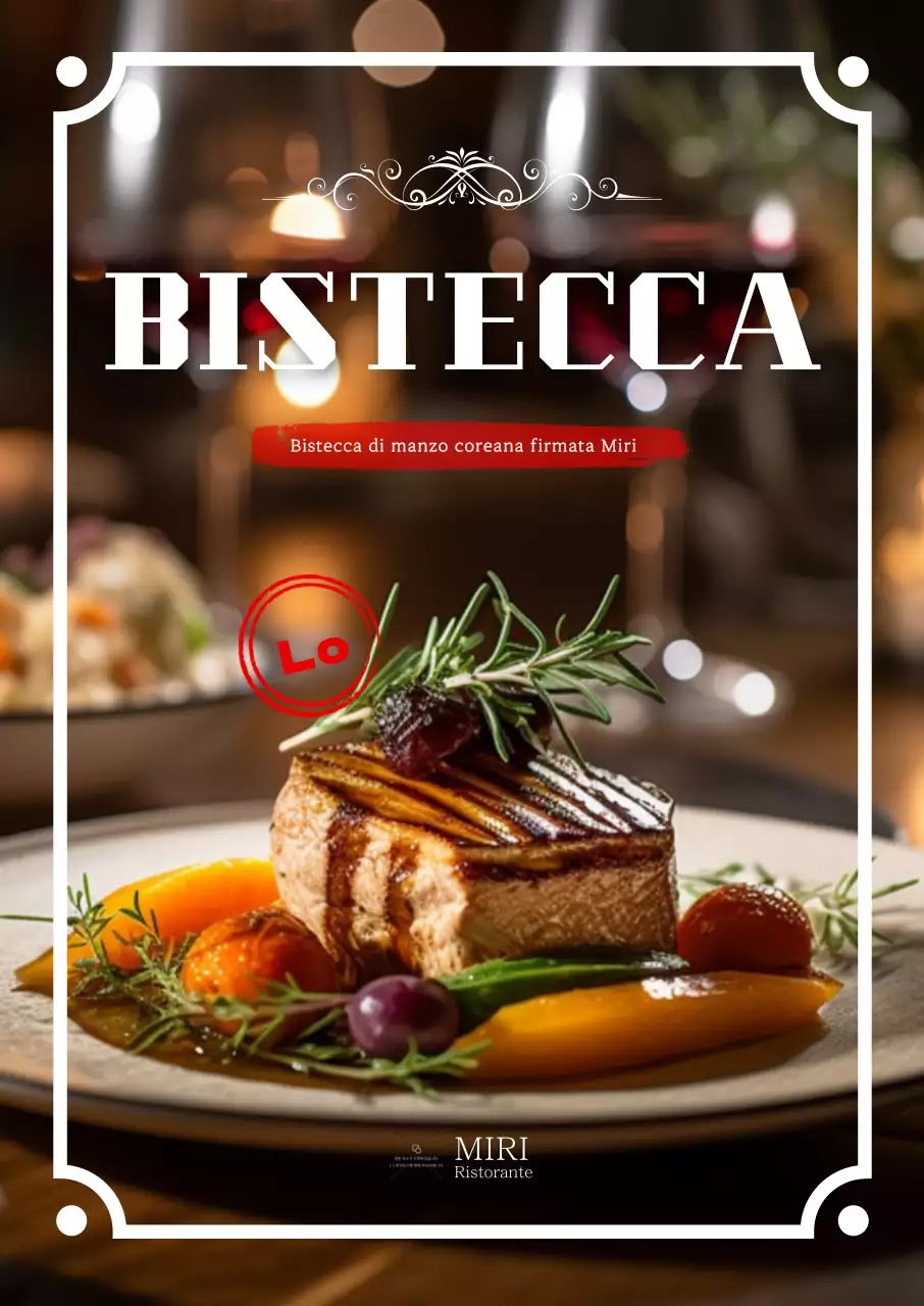 Un'introduzione sensuale al menu con foto in bianco e rosso di bistecche appetitose