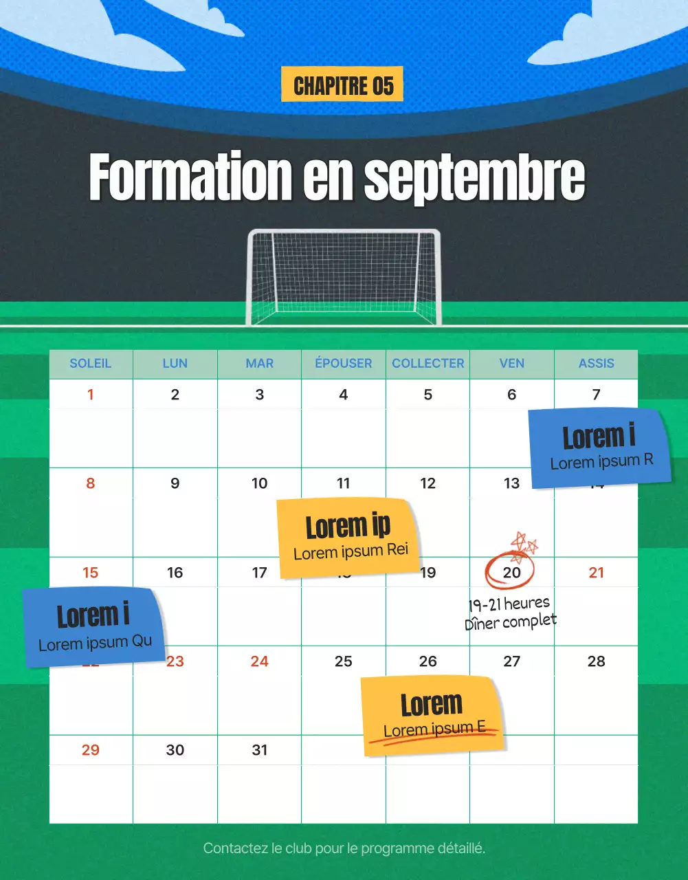 Annonce de recrutement pour le football féminin en vert et jaune