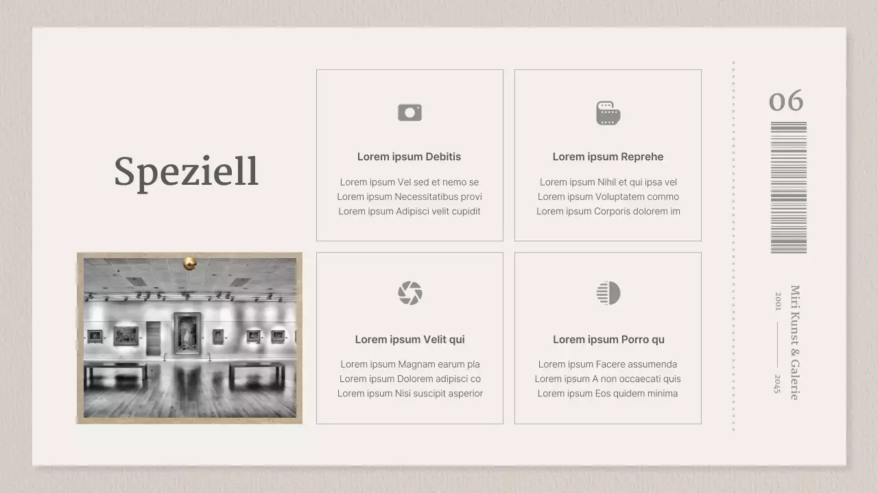 Eine Galerie beiger und grauer Ticketkonzepte