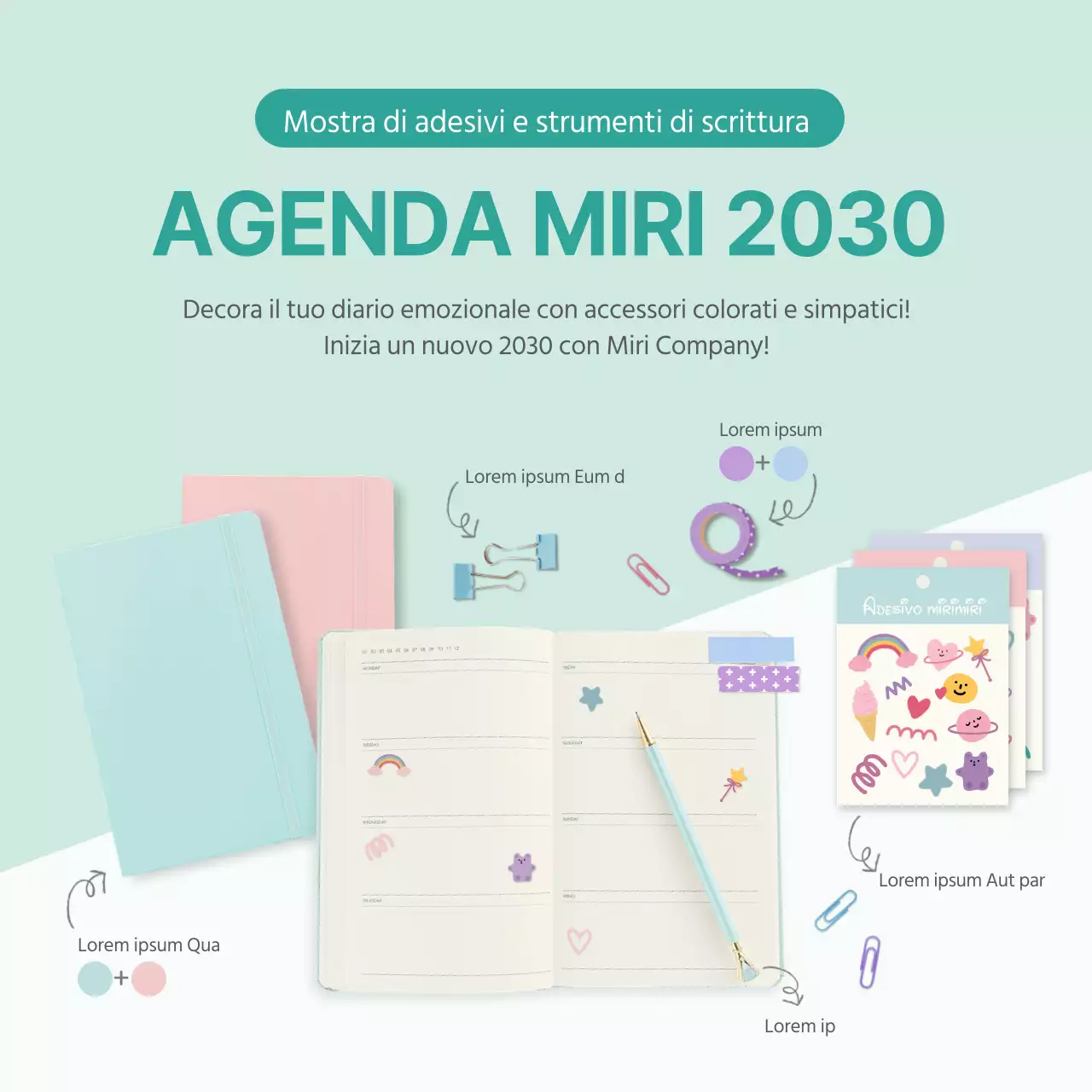 Una mostra di agende e strumenti di scrittura color zecca