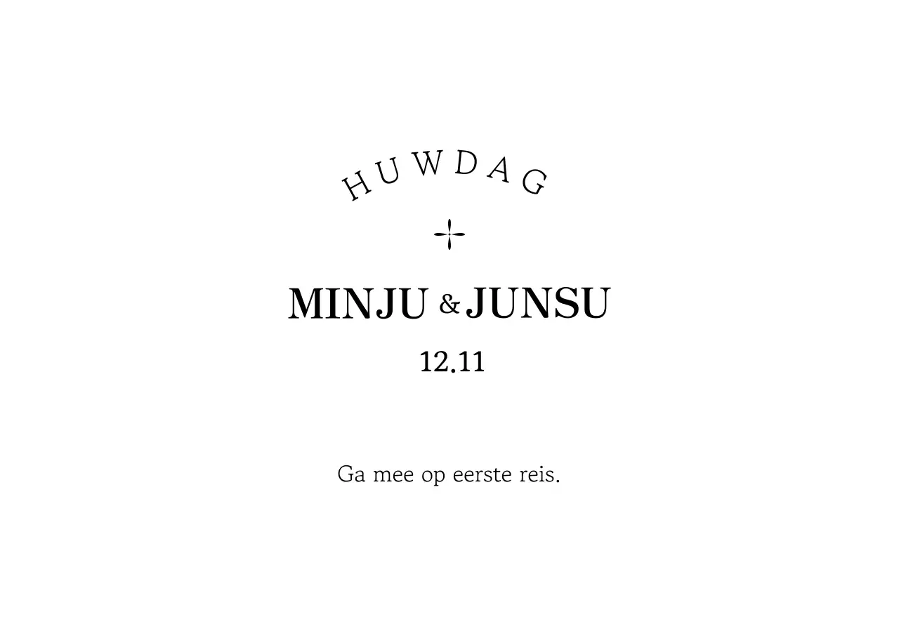 Een eenvoudige klassieke envelop voor een huwelijksuitnodiging met zwarte tekst en illustraties.