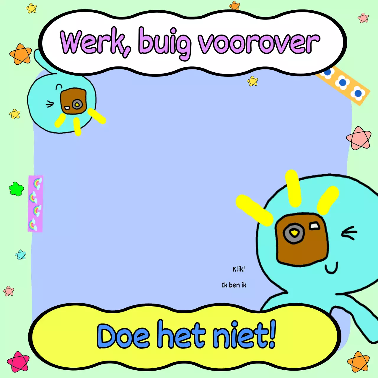 Een leuke doodle met een lichtgroene achtergrond en een lichtblauw octopusfiguur.