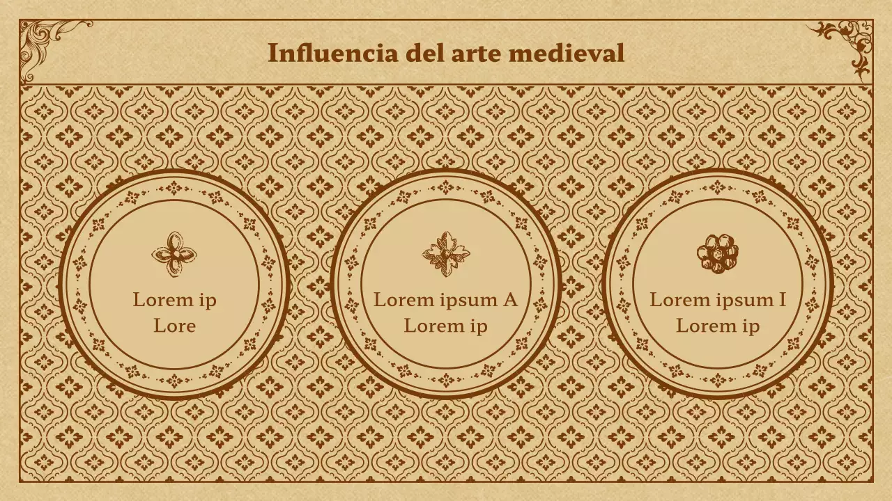 Arte medieval en presentación beige y marrón