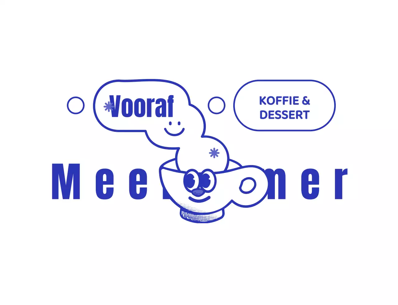 Marineblauw en wit leuk kop karakter koffie shop logo stijl