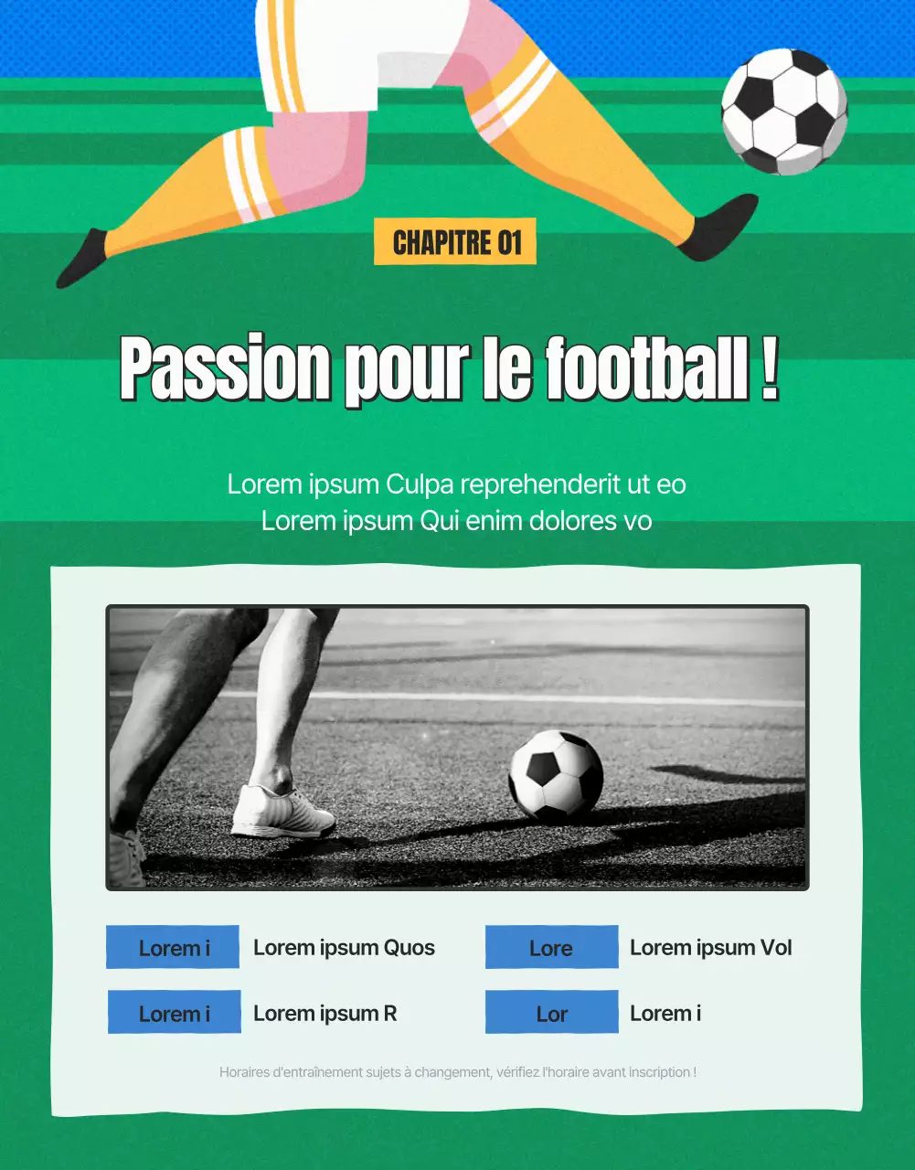 Annonce de recrutement pour le football féminin en vert et jaune