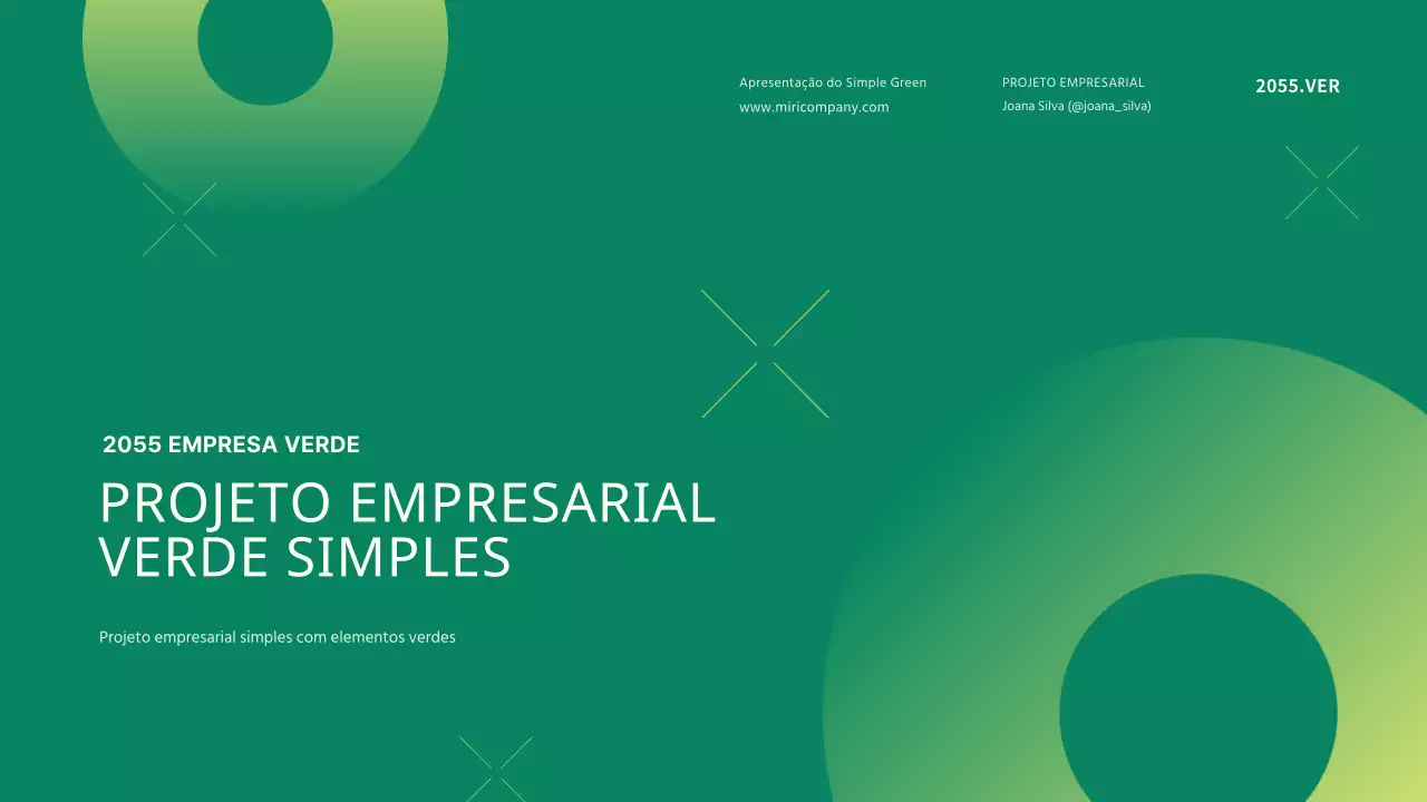 Apresentação de um projeto empresarial simples com pontos circulares verdes