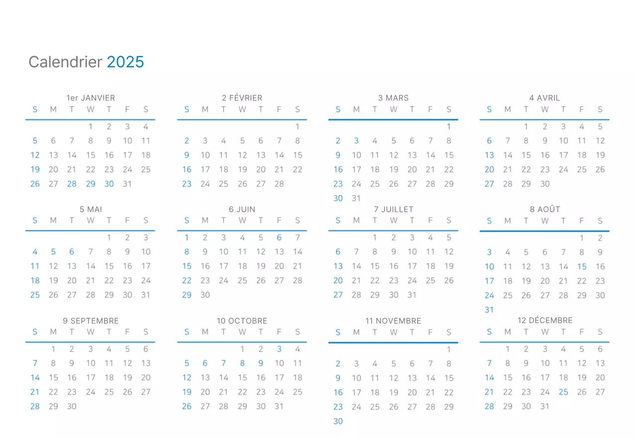 Calendrier de bureau blanc et simple