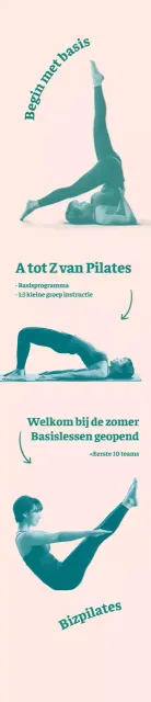 Promotionele banner voor Pilates Basics Open met lichtroze achtergrond