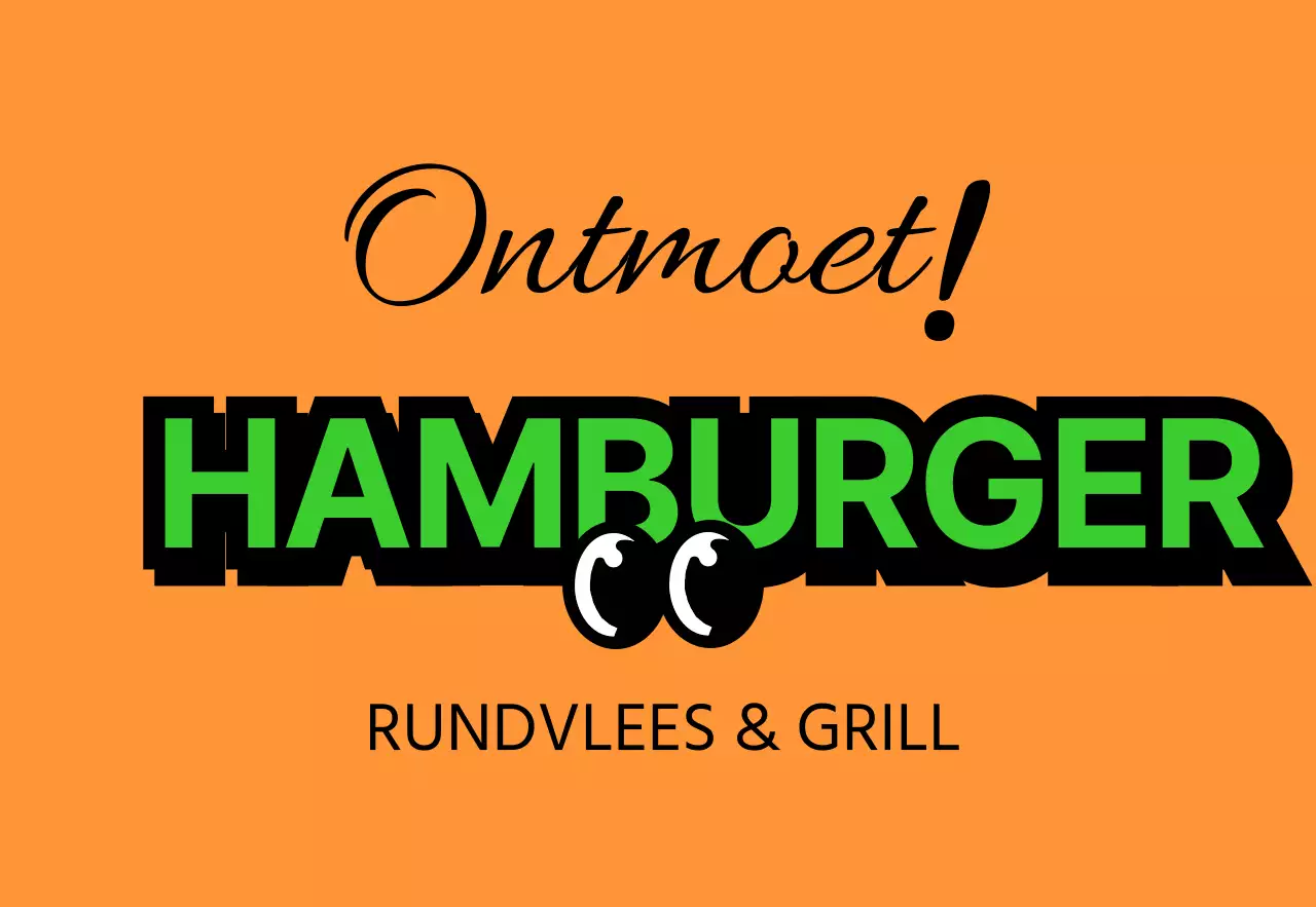 Unieke bewegwijzering in de winkel met kleurrijke, veelkleurige Meal Burger-tekst en schattige hamburgerkarakters