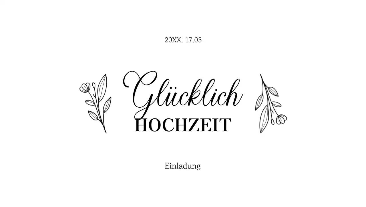Ein stilvoller Umschlag für eine Hochzeitseinladung mit schwarzem Text und floralen Illustrationen.
