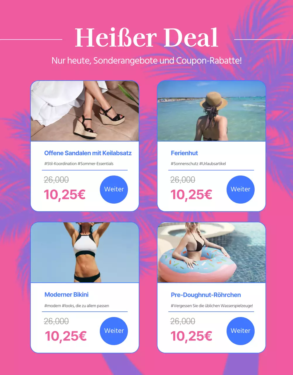 Werben Sie für Ihren großen Sommerschlussverkauf mit blauen und rosafarbenen Farbtupfern