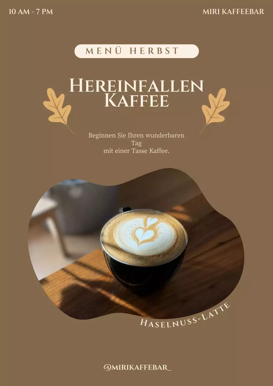 Kaffeeplakat mit einer Illustration eines Herbstbaums auf braunem Hintergrund