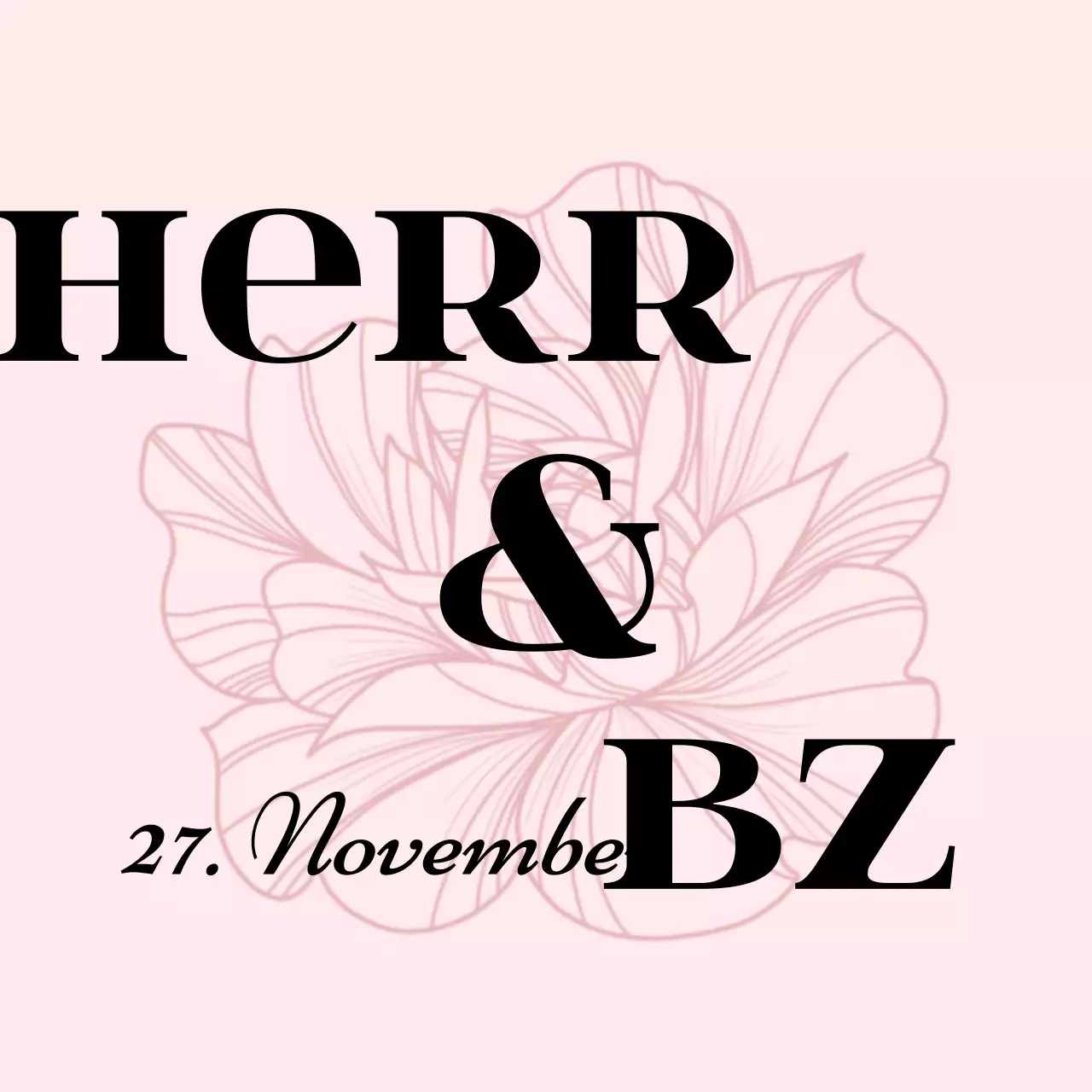 Werben Sie für eine einfache Hochzeitseinladung mit hellrosa und schwarzem Text und floralen Illustrationen