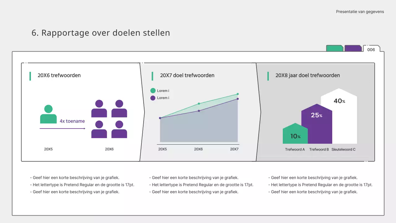 Eenvoudige groene en paarse grafieken en infografische presentatie