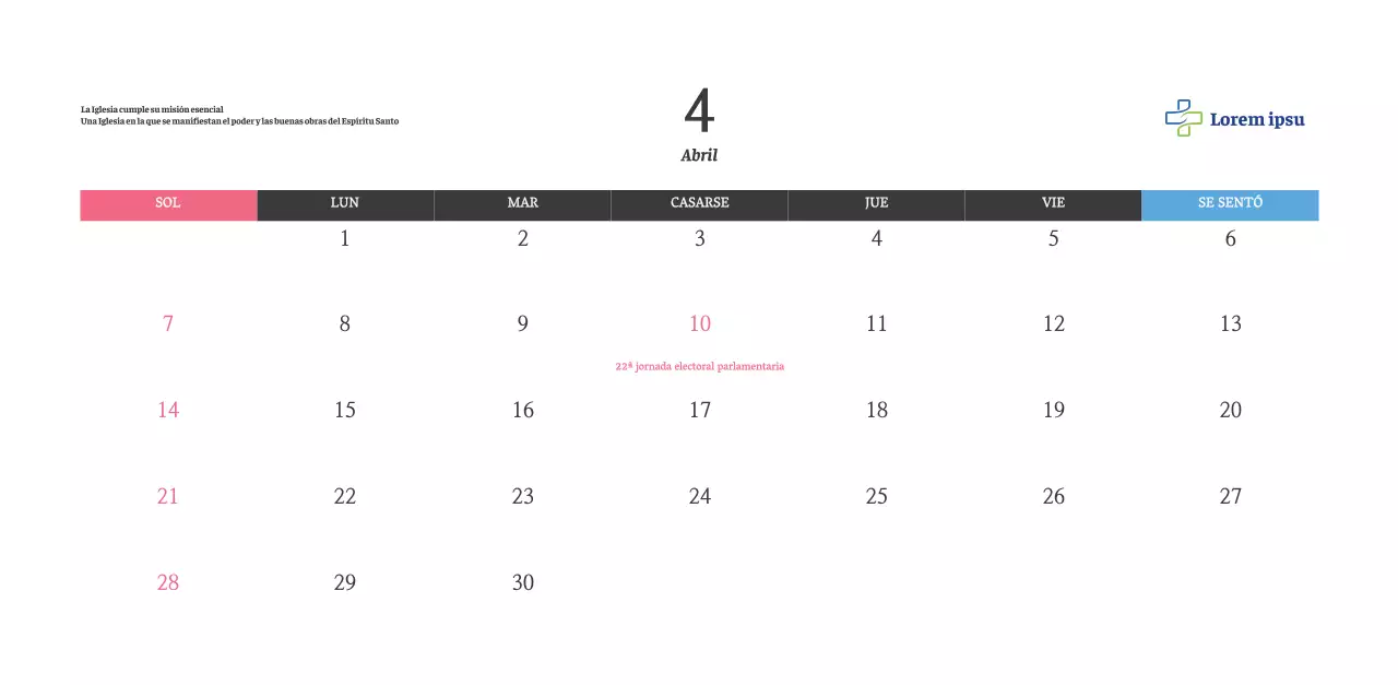 Calendario con imágenes eclesiásticas edificantes