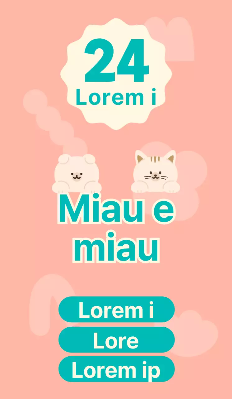 Uma loja de artigos para animais de estimação não tripulada com ilustrações de personagens de cães e gatos cor-de-rosa e turquesa