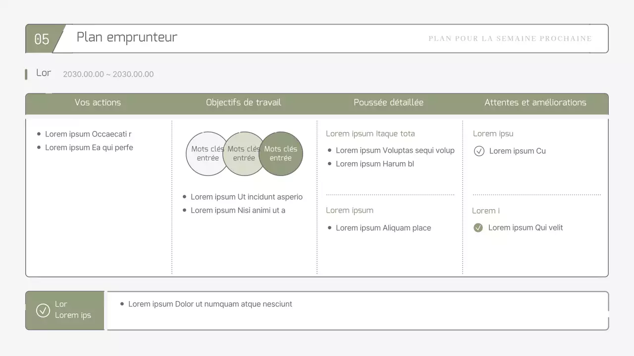 Rapport hebdomadaire simple et extensible dans les tons pastels kaki