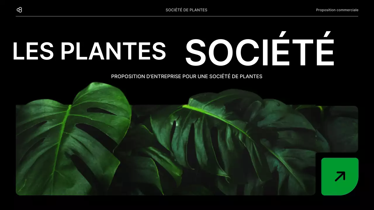 Proposition d'affaires pour une entreprise avec un concept de feuilles naturelles noires et vertes