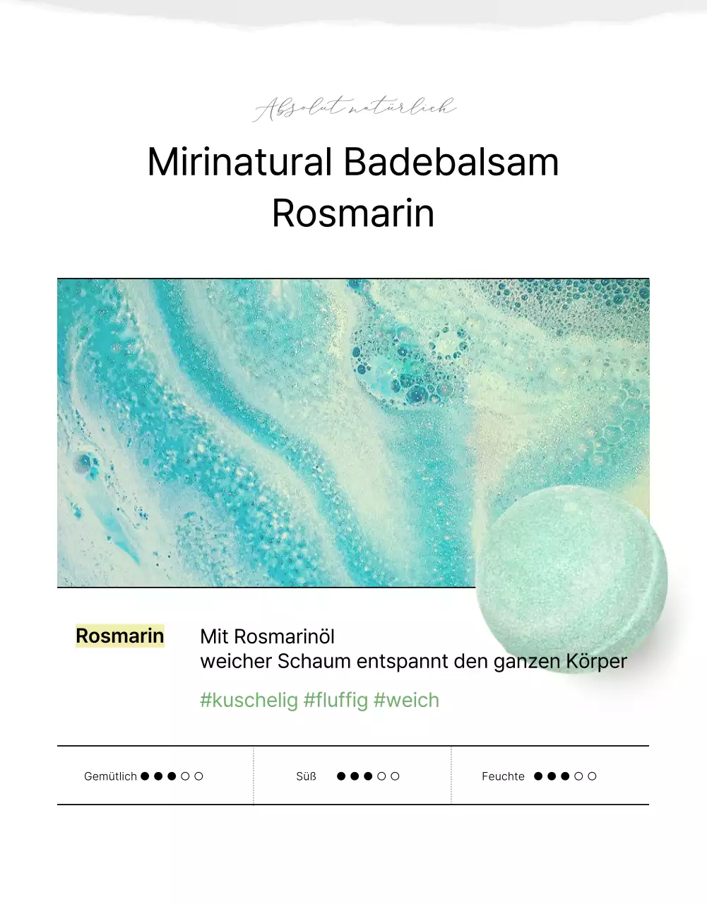 Natürlich wirkende Badebomben-Verkaufsseite mit grünen Palmen