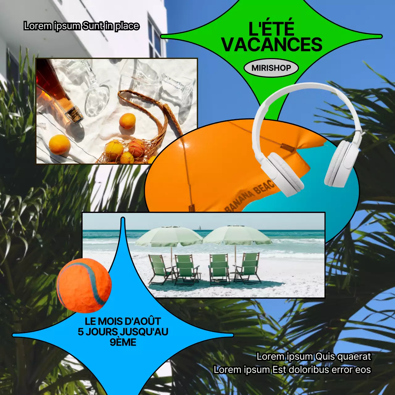 Annonces de vacances d'été tendance en chartreuse et bleu