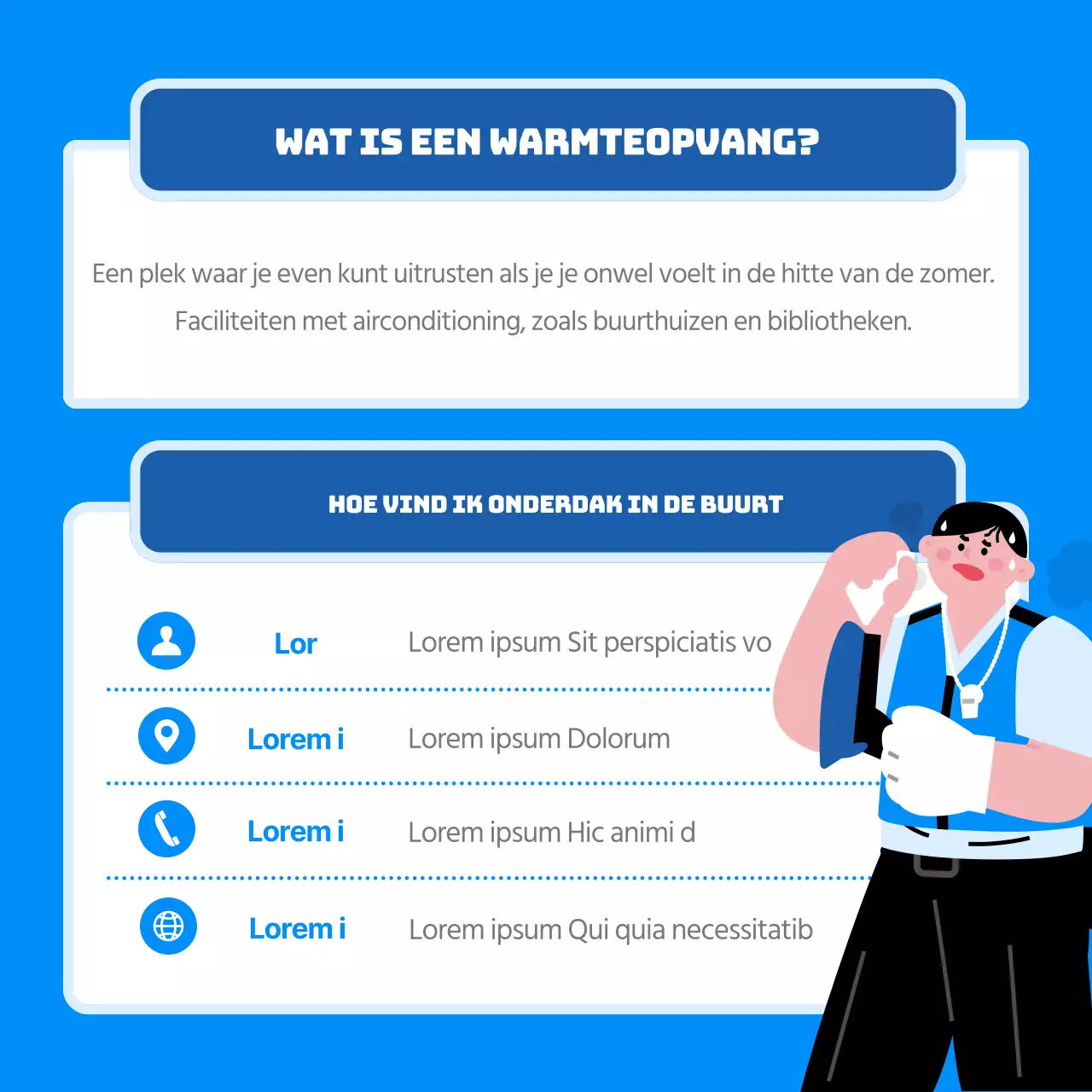 Hoe je een hitte-opvangcentrum runt met een strak, blauw, geïllustreerd concept