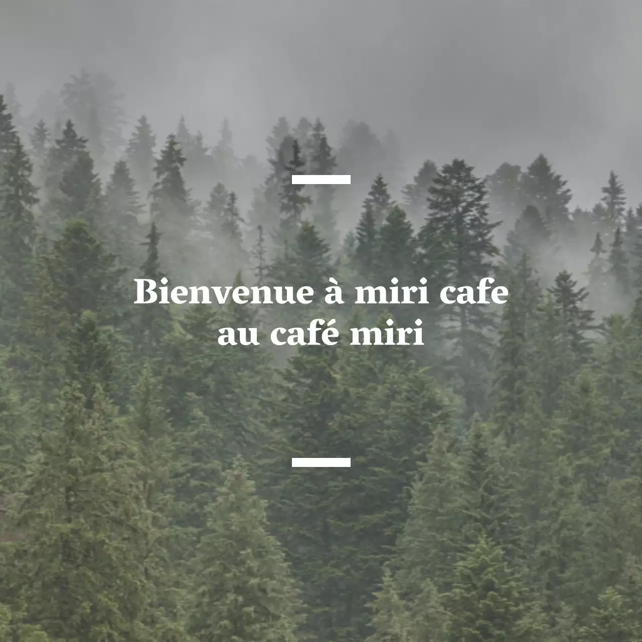 Café balsa anglophone avec une enseigne sentimentale comportant une photo de forêt.