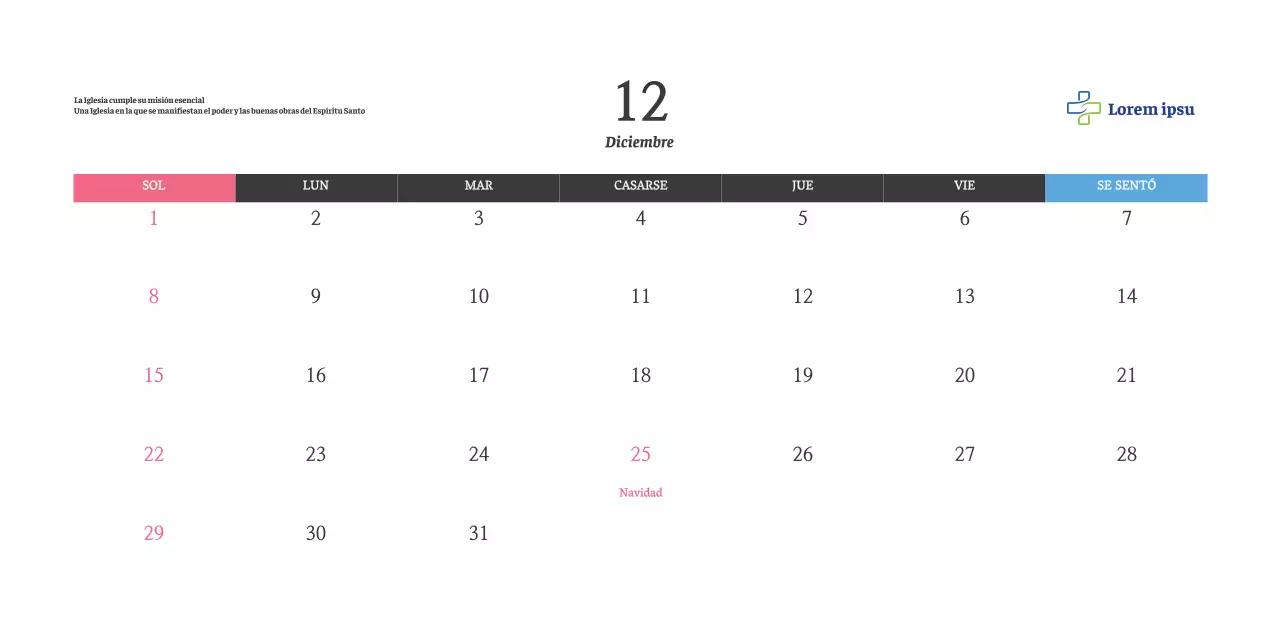 Calendario con imágenes eclesiásticas edificantes