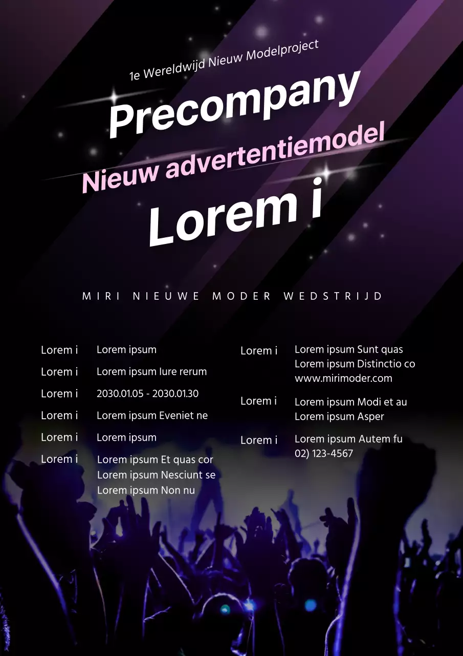 Aankondiging wedstrijd nieuw advertentiemodel zwart en paars