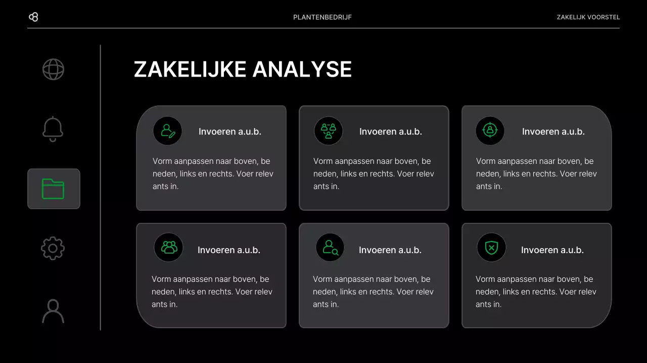 Zakelijk voorstel voor een bedrijf met een zwart en groen natuurlijk bladconcept