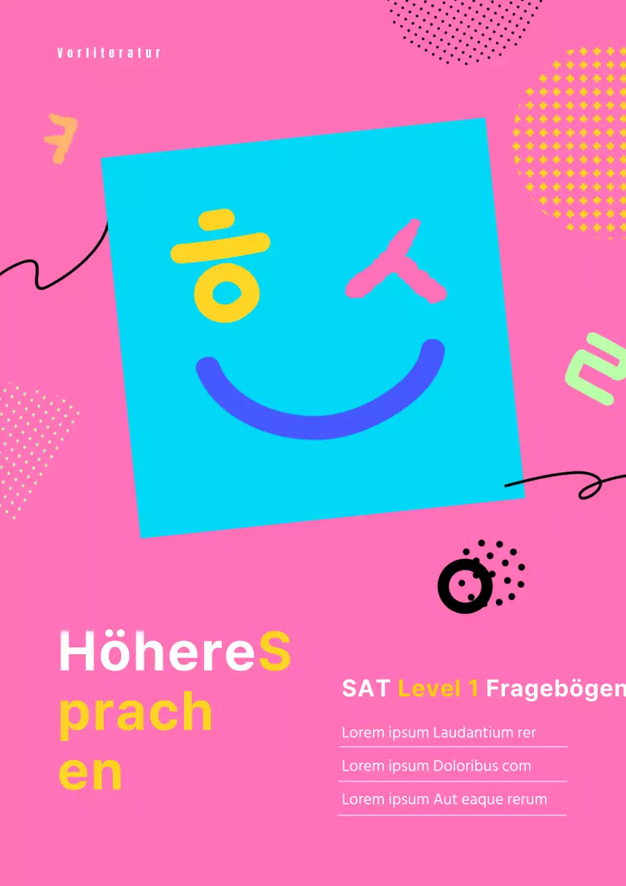 SATs-Fragebogen für die Sekundarstufe I mit Konsonanten und geometrischen Formen in Rosa, Hellblau und Gelb.