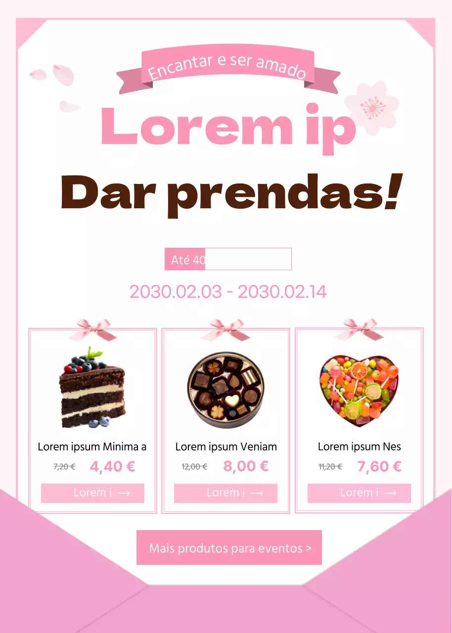 Conceito de letra rosa Venda de chocolate para o Dia dos Namorados