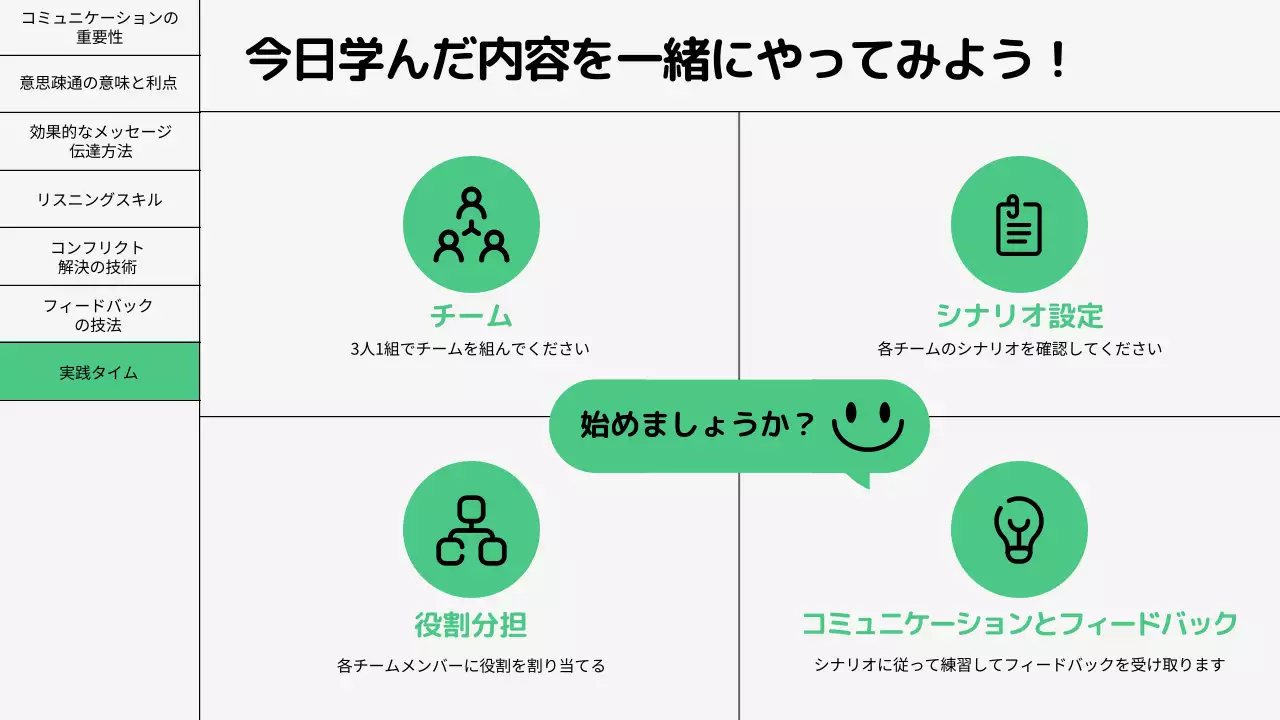 緑 シンプル コミュニケーション 資料 プレゼンテーション